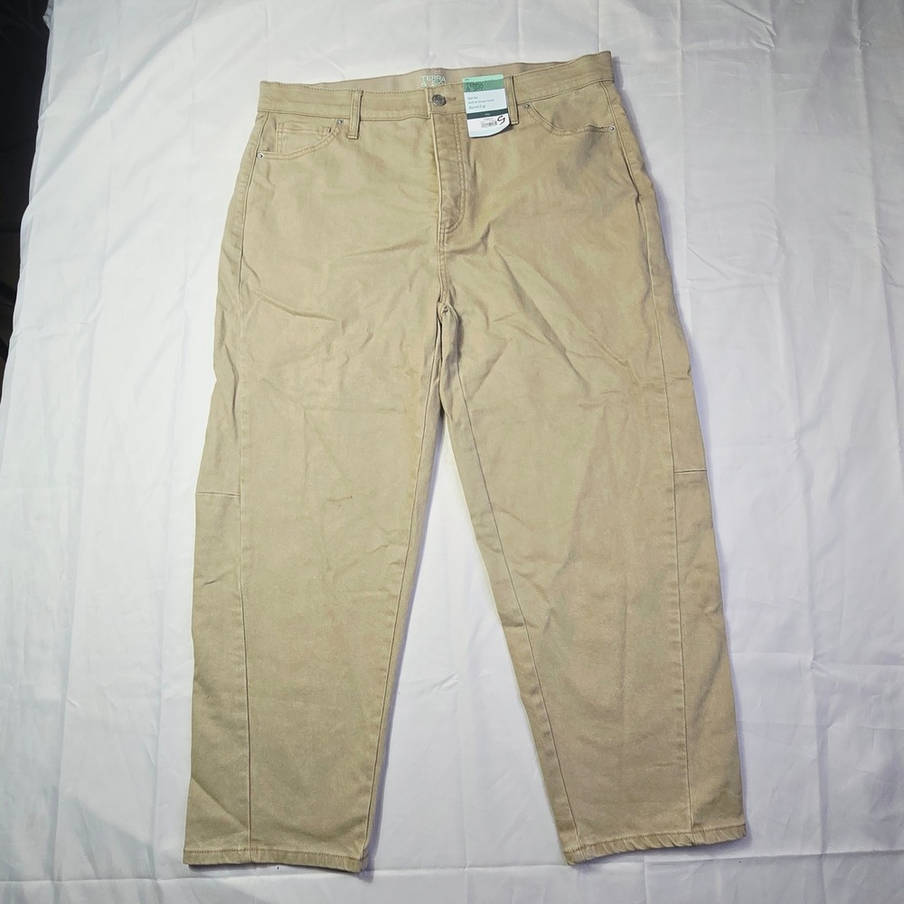 Terra & Sky Women's Barrel Leg Jeans 18W High Rise Tummy Control Khaki P97